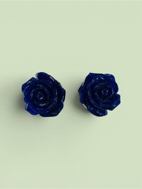 Vintage Talbots Blue Rose Enamel Stud Earrings - Women Jewelry
